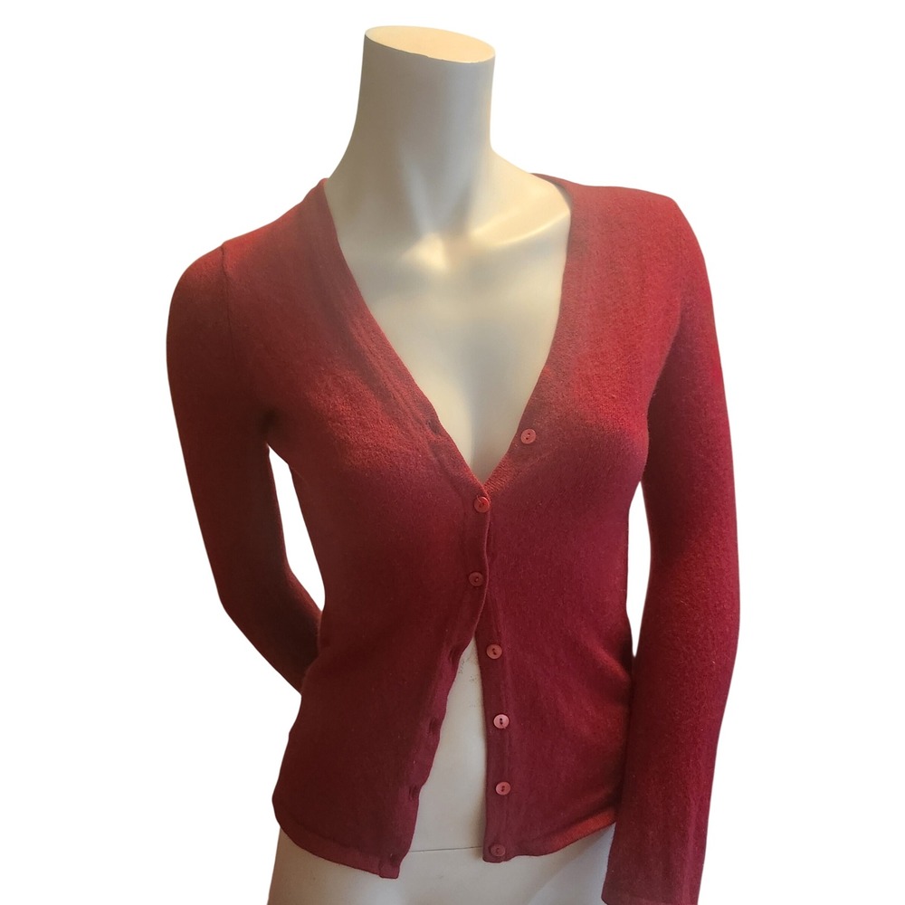 Saks Fifth Avenue Red 100% Cashmere V-Neck Button Front Cardigan Sweater XS